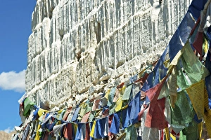 Anthony Asael Prints: India, Ladakh, Leh, prayer flags on white Stupa
