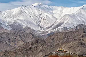 Barren Prints: India, Ladakh, Leh. A small monastery is dwarfed by the mountains