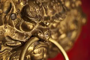 Tibetan Prints: India, Ladakh, Likir, close-up of dragon head door grip