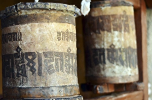 Tibetan Prints: India, Ladakh, Likir, old prayer wheels