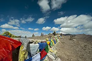 Himalaya Prints: India, Ladakh, Markha Valley, buddhist prayer flags at the top of Kongmaru La
