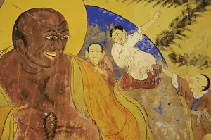 Images Dated 20th September 2011: India, Ladakh, Thiksey, colorful wall painting with buddhist images of god