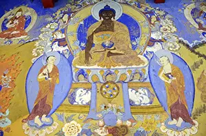 Images Dated 20th September 2011: India, Ladakh, Thiksey, colorful wall painting with buddhist images of god