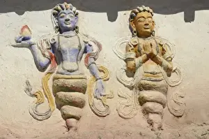 Images Dated 20th September 2011: India, Ladakh, Thiksey, indian and buddhist gods sculpted colorfully on temple