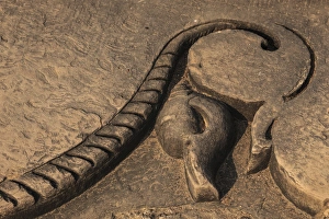 Images Dated 9th November 2011: India, Madhya Pradesh, Chhatarpur District, Khajuraho, Detail of stone carving on step