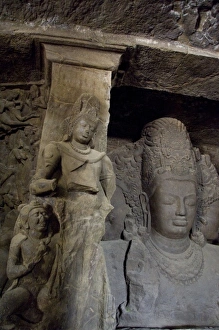 India, Mumbai (aka Bombay). Gharapuri Island, Mount Kailash, 7th century Elephanta Caves