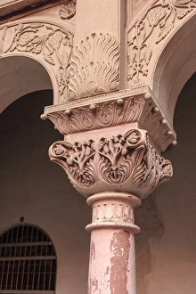 India, Rajasthan, Bikaner, Junagarh Fort, Detail of carving on column