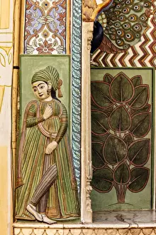 Painting Prints: India, Rajasthan, Jaipur, Closeup of wall painting at City Palace