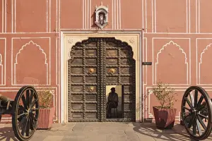 Gilded Prints: India, Rajasthan, Jaipur, Entrance of City Palace with shrine above doorway