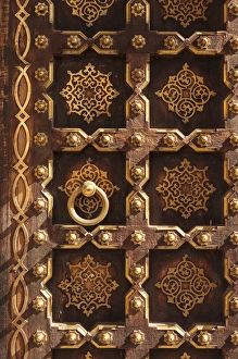 Closed Prints: India, Rajasthan, Jaipur, Detail of traditional styled door