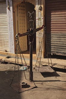 Tool Prints: India, Rajasthan, Jaisalmer. Scales in front of shop