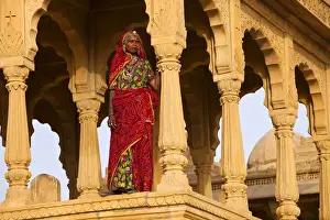Jewelry Prints: India, Rajasthan, Jaiselmer. Rajasthani woman stands at one of Tombs of the Concubines