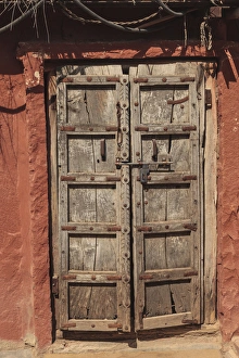 Closed Prints: India, Rajasthan, Jodhpur, Bishnoi Village. Door on traditional Bishnoi structure