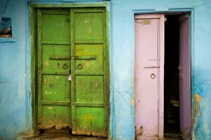 India, Rajasthan. Weathered house door. Credit as: Jim Nilsen / Jaynes Gallery / DanitaDelimont