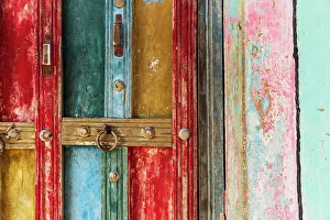 South Asia Prints: India, State of Gujarat, Bhuj, Meghwal. Bhirandiara. Painted door abstract