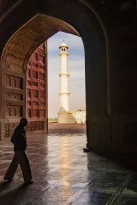 Images Dated 7th February 2017: India, Uttar Pradesh. Agra. No Water No Life expedition, Taj Mahal minaret framed