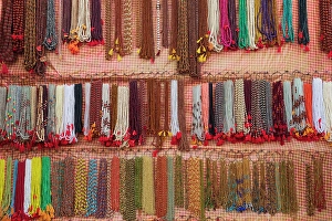 Ornamentation Prints: India, Uttar Pradesh, Varanasi, Bangali Tola. Beaded necklaces for sale