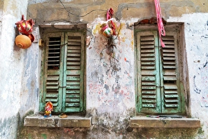 Decorative Prints: India, West Bengal, Kolkata, College Square. Weathered wall and window shutters