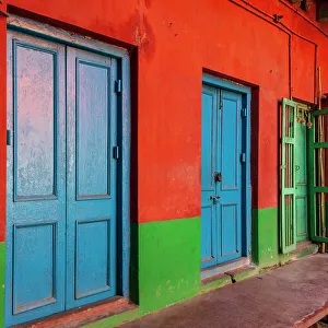 Kolkata Prints: India, West Bengal, Kolkata. Colorful walls and doors