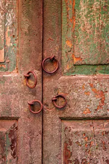 Kolkata Prints: India, West Bengal, Kolkata. Door with ornamental rings