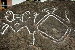 Indian petroglyphs near Mount Liamuiga (3, 792ft), St Kitts, Caribbean