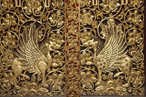 Indonesia, Bali. Detail on Besakih Temple door