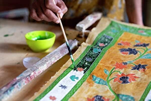 : Indonesia, Bali. Traditional handicraft village of Tohpati specializing in hand made batik fabric