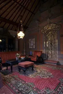 Ubud Prints: Indonesia, Bali, Ubud. Elaborately furnished open-air pavilion of Ubud Palace, now