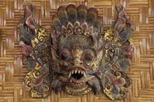 Decorative Prints: Indonesia, Bali, Ubud. Hand carved and painted Barong mask, a popular souvenir