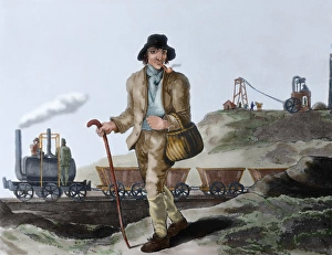 England Prints: Industrial Revolution. Nineteenth century. English miner and transport of coal mined