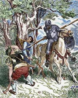 Fight Prints: The Ingenious Hidalgo Don Quixote of La Mancha by Spanish writer Miguel de Cervantes (1547-1616)