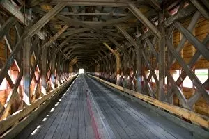 The interior structure of the Pont Perreault covered bridge crossing the Chaudiere