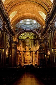 Interior view of La Compania de Jesus, the Jesuit church in Quito, Ecuador