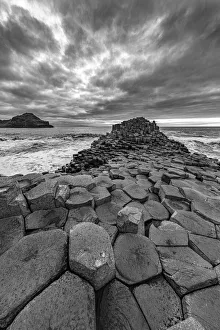 Basalt Prints: Interlocking basalt columns at sunset at the Giants Causeway near Bushmills