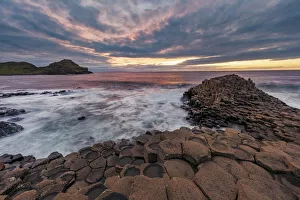 Images Dated 22nd May 2020: Interlocking basalt columns at sunset at the Giants Causeway near Bushmills