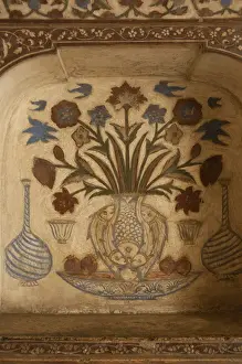 Tomb Prints: Intricate frescoes, Tomb of Itimad-ud-Daulah (Baby Taj), Agra, Uttar Pradesh, India