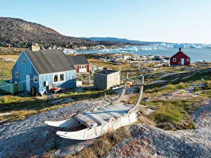 Iceberg Prints: Inuit village Oqaatsut (once called Rodebay) located in Disko Bay. Greenland, Denmark
