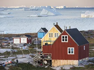 Inuit village Oqaatsut (once called Rodebay) located in Disko Bay. Greenland, Denmark