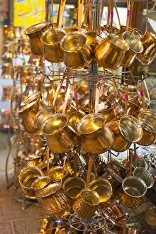 Iran Collection: Iran, Central Iran, Esfahan, Bazar-e Bozorg market, copper pots