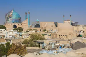 Western Asia Prints: Iran, Central Iran, Esfahan, elevated view of central city towards Royal Mosque