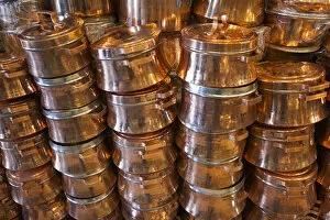 Iran Collection: Iran, Southeastern Iran, Kerman, End to End Bazaar, copper pots