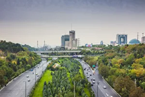 Prints of Iran, Tehran, city skyline from the Pole e Tabiat Nature Bridge Images Dated 2018 June: Iran, Tehran, city skyline from the Pole e Tabiat Nature Bridge