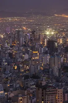 Skyline Prints: Iran, Tehran, elevated city skyline with view tfrom the Roof of Iran Park towards the Milad Tower
