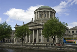 River Liffey Prints: Ireland, Dublin. Four Courts, along the River Liffey