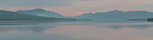 Ireland Prints: Ireland, Portmagee Bay. Panoramic of sunrise on ocean and mountains