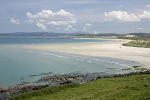 Ireland, Portnoo. Distant view of Portnoo Beach with white sand