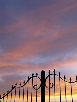 Future Prints: ironwork gate at sunset