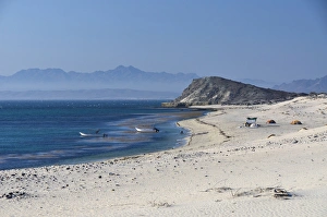 Sea Of Cortez Prints: Isla de Espiritu Santo, Baja, Mexico, Punta Lobos and Kayaking Base Camp in morning light