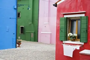Warm Color Prints: Island of Burano, Burano, Italy. Colorful Burano City homes