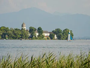 Foothill Prints: Island Fraueninsel seen from Gstadt. Lake Chiemsee in the Chiemgau